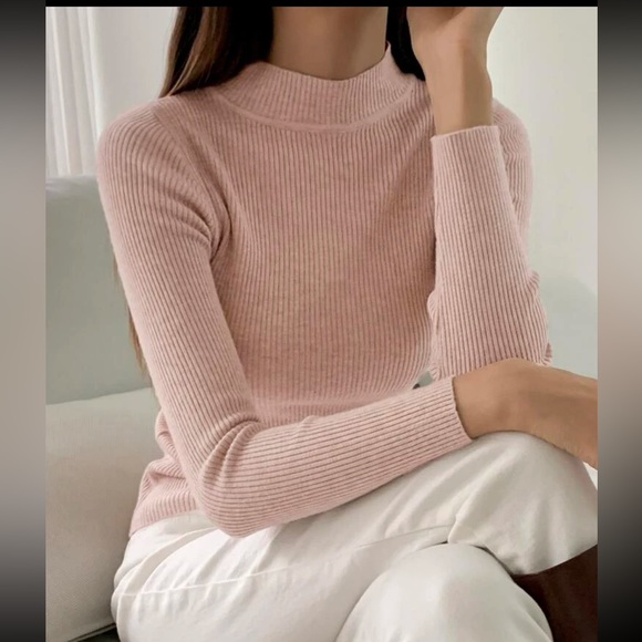 Mock neck ribbed sweater pink XL - Picture 1 of 3